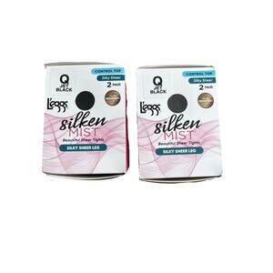 L'eggs Silken Mist Control Top Run Resistant Silky Sheer Jet Black 4 Pairs Q New